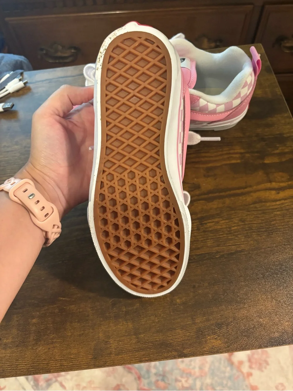 Vans Pink and White Checkerboard Low Top Sneakers